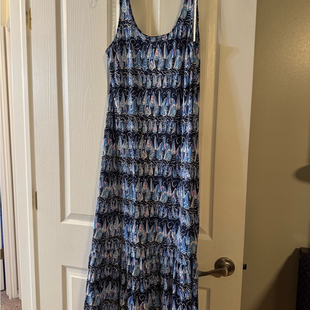 Lilly Pulitzer Blue and Pink Sailboat Maxi Dress